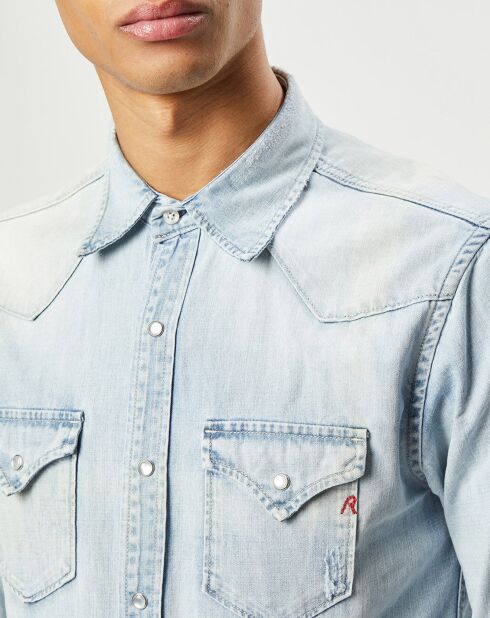 Lichtblauw Denim Light shirt met lange mouwen