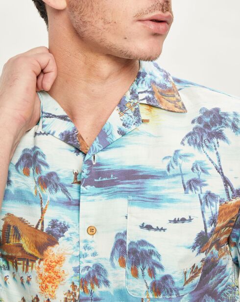 Blaues Hawaiianisches Kurzarmhemd