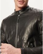 Blouson en Cuir d'Agneau Black Zip noir