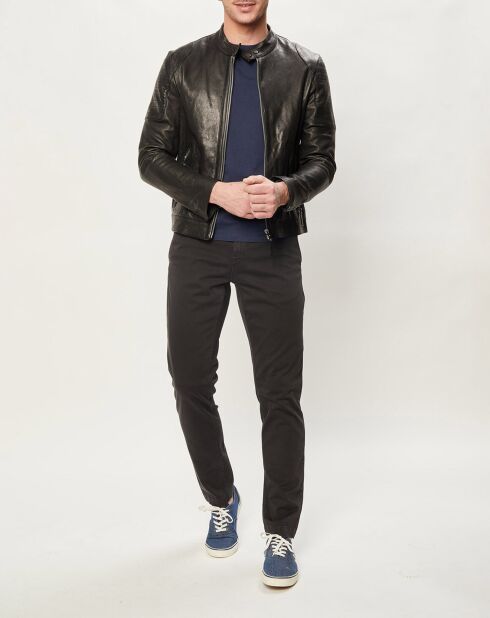 Blouson en Cuir d'Agneau Black Zip noir