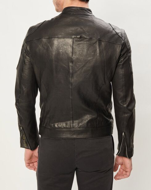 Blouson en Cuir d'Agneau Black Zip noir