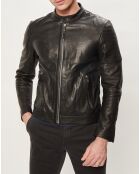 Blouson en Cuir d'Agneau Black Zip noir