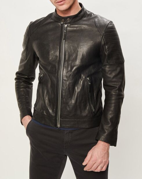 Blouson en Cuir d'Agneau Black Zip noir