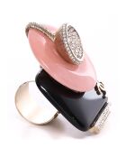 Bague en Email rose/noir/doré - Bon état