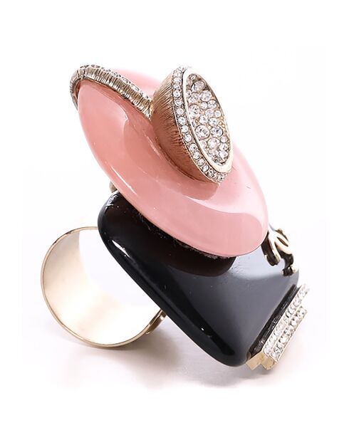 Bague en Email rose/noir/doré - Bon état