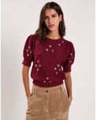 Pull  manches courtes Burlington brodé cerise noire