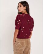 Pull  manches courtes Burlington brodé cerise noire