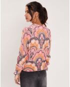 Pull Fall Torsade imprimé rose/multicolore