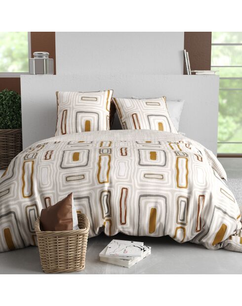 Parure housse de couette Paola marron/beige - 240x220 cm