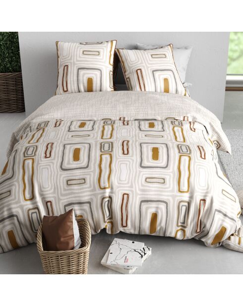 Parure housse de couette Paola marron/beige - 240x220 cm