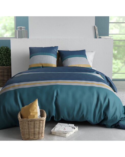 Parure housse de couette Oscar bleue - 240x220 cm