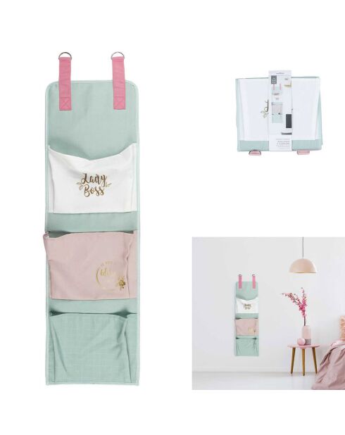 Rangement à suspendre 3 poches lady boss  blanc/rose/bleu - 30x132.5x5.1 cm