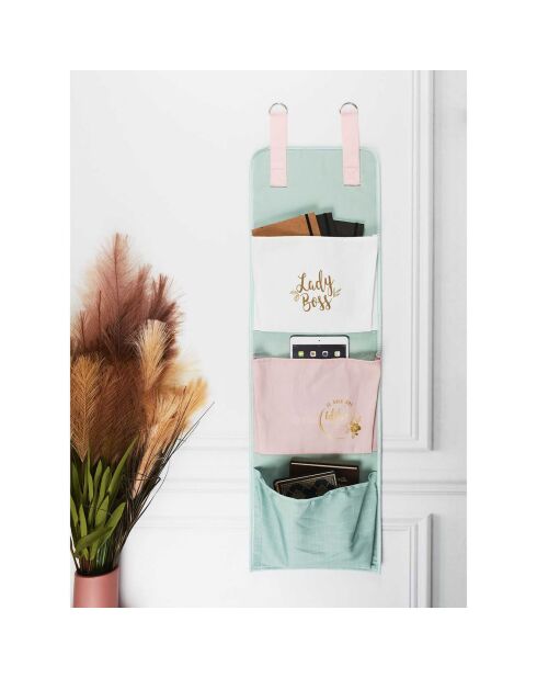 Rangement à suspendre 3 poches lady boss  blanc/rose/bleu - 30x132.5x5.1 cm
