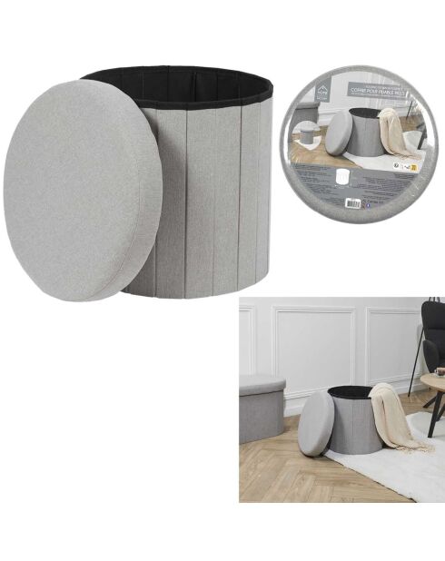 Coffre pouf pliable pills  gris - 38x38x38 cm