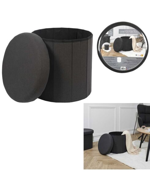 Coffre pouf pliable pills  noir - 38x38x38 cm