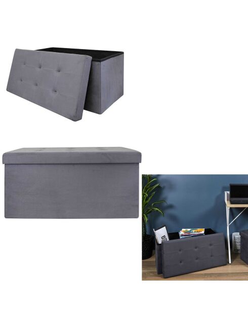 Coffre banc pliable suedine gris - 76.5x37.5x37.5 cm