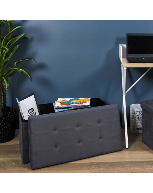 Coffre banc pliable suedine gris - 76.5x37.5x37.5 cm