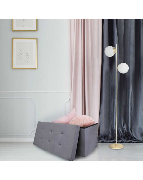 Coffre banc pliable suedine gris - 76.5x37.5x37.5 cm