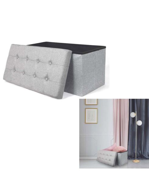 Coffre banc pliable tissu gris - 76x38x37 cm