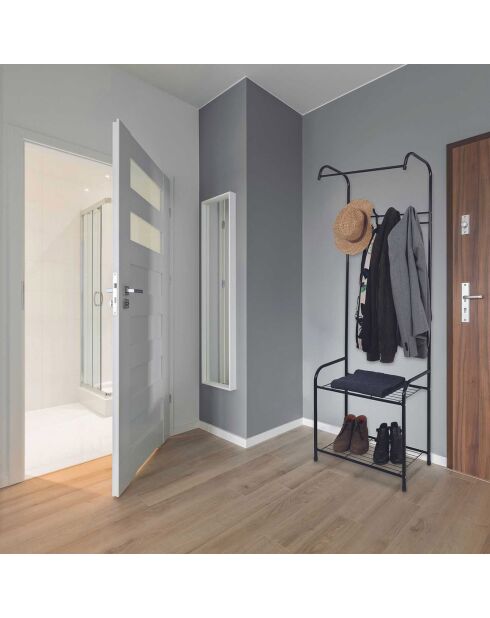Penderie d'entrée crochets 2 étages noire - 61x170x30 cm