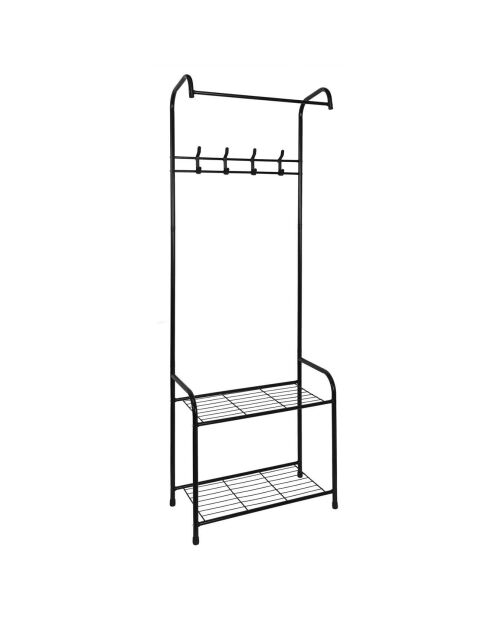 Penderie d'entrée crochets 2 étages noire - 61x170x30 cm