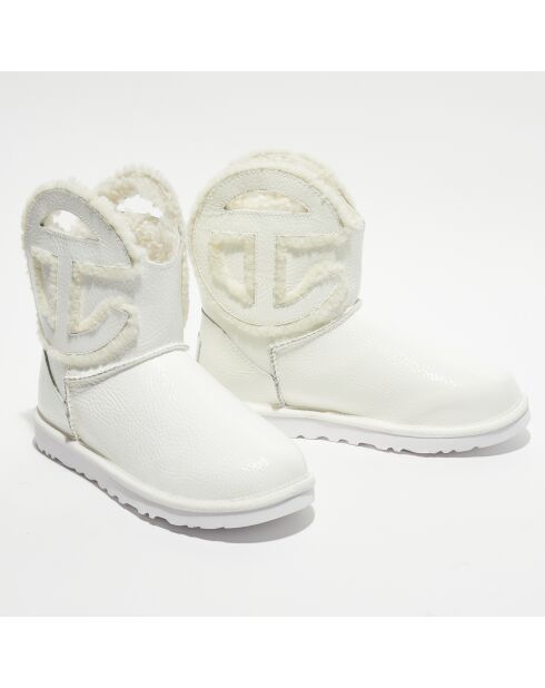 Bottines en Cuir verni fourrées Ugg X Telfar Logo Mini Crinkle blanches