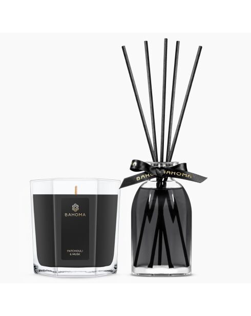 Diffusor mit Obsidian, Patchouli und Moschus, große Kerze, 1 Docht, 75 g