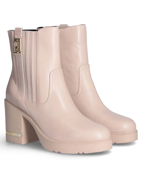 Bottines en Cuir Gloria rose pâle - Talon 9.5 cm