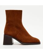 Bottines en Velours de Cuir Diouma cognac - Talon 7 cm