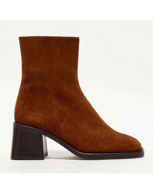 Bottines en Velours de Cuir Diouma cognac - Talon 7 cm