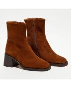 Bottines en Velours de Cuir Diouma cognac - Talon 7 cm