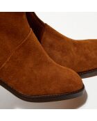 Bottines en Velours de Cuir Diouma cognac - Talon 7 cm