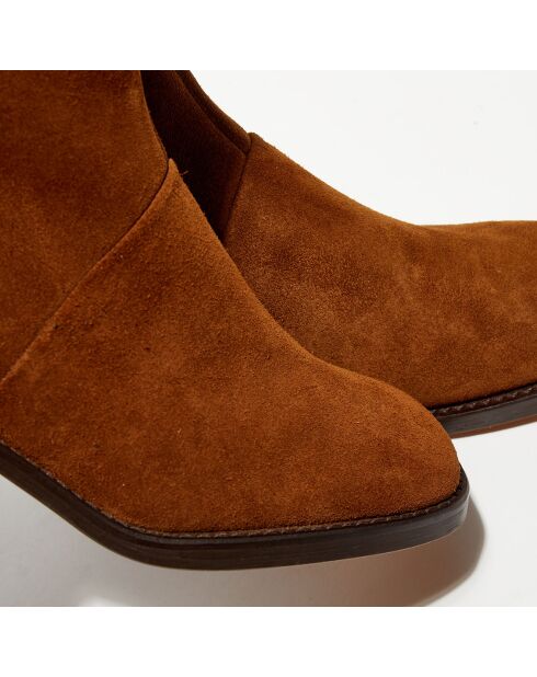 Bottines en Velours de Cuir Diouma cognac - Talon 7 cm