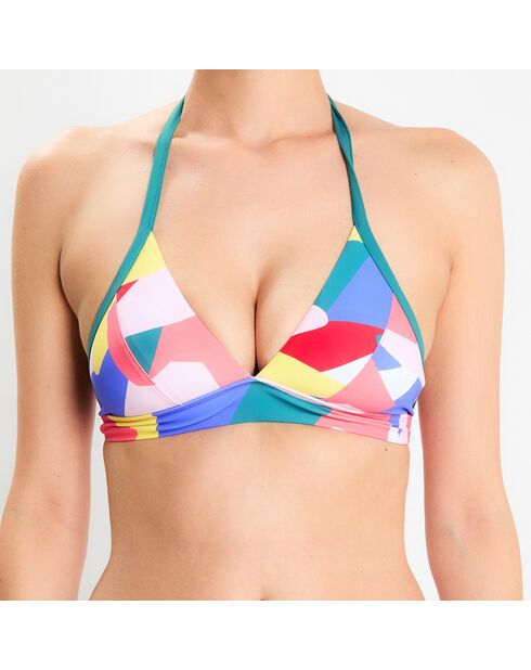 Haut de maillot de bain imprimé géométrique multicolore