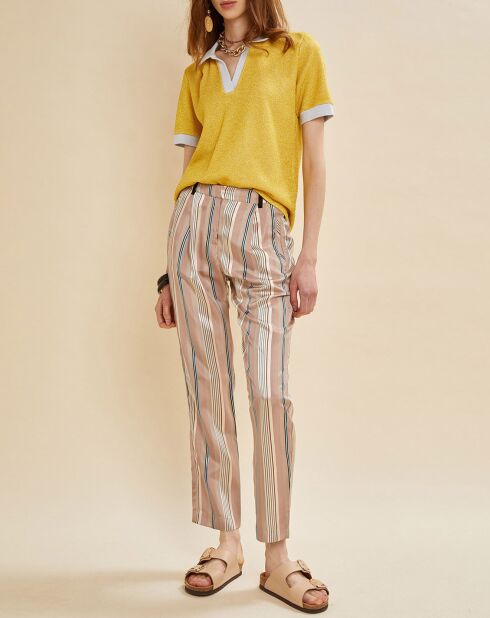 Pantalon satiné Prosper rayé  rose pâle