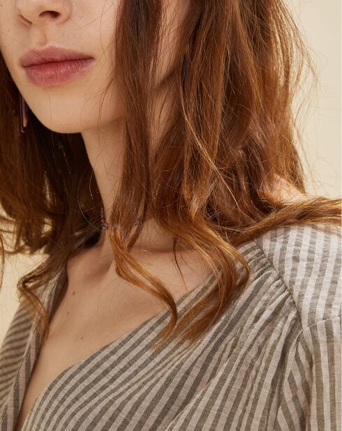 Chemise Cosie rayée kaki/beige