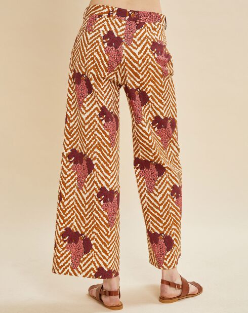 Palau broek met camel/bordeauxrode print