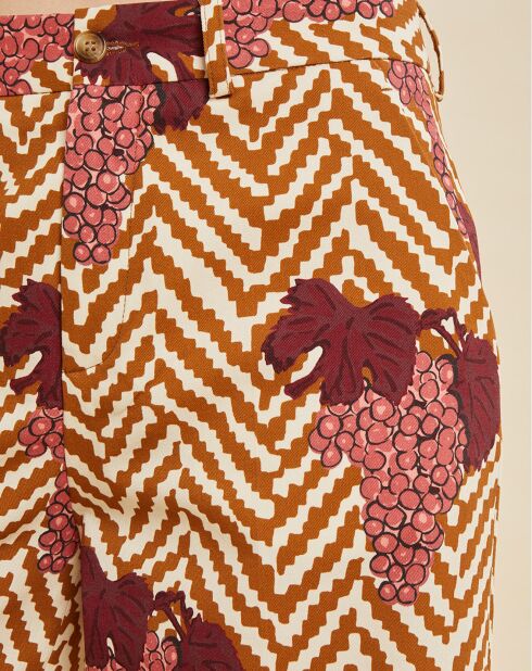 Palau broek met camel/bordeauxrode print
