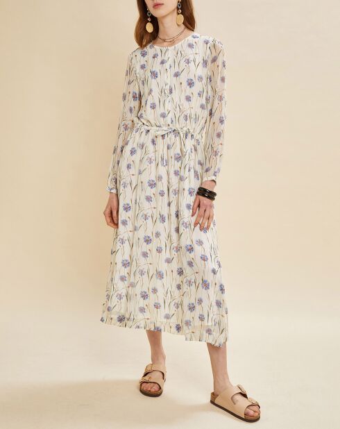 Ronald ecru/blauwe bloemenjurk