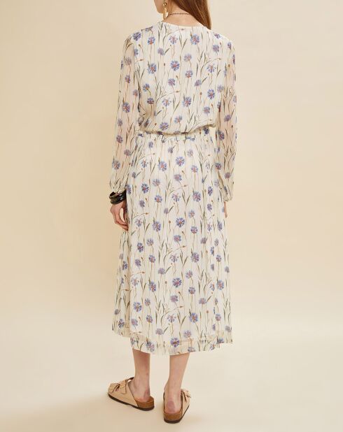 Ronald ecru/blauwe bloemenjurk