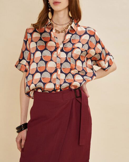 Chemise satinée Cléo imprimée marine/rose/écru