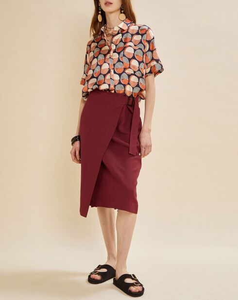 Chemise satinée Cléo imprimée marine/rose/écru