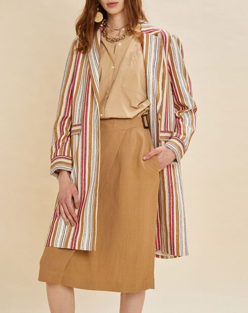 Manteau en Lin mélangé Greg à rayures rouge/écru/camel