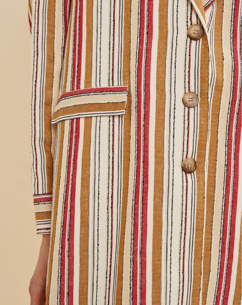 Manteau en Lin mélangé Greg à rayures rouge/écru/camel