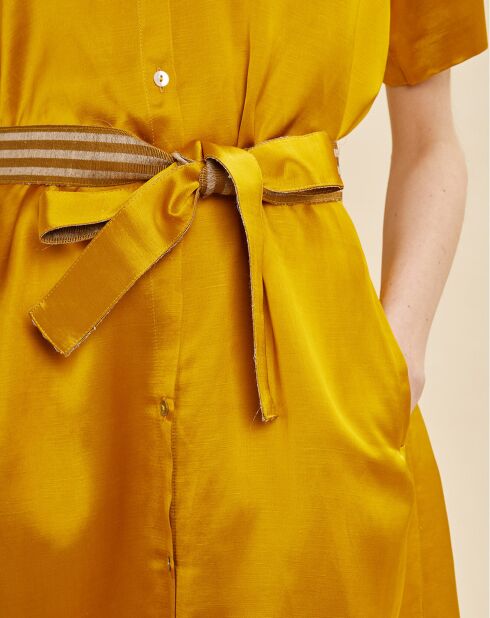 Robe satinée en Lin mélangé Maeva jaune doré