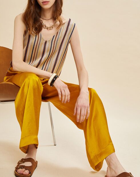 Gele satijnen broek van linnenmix Orson