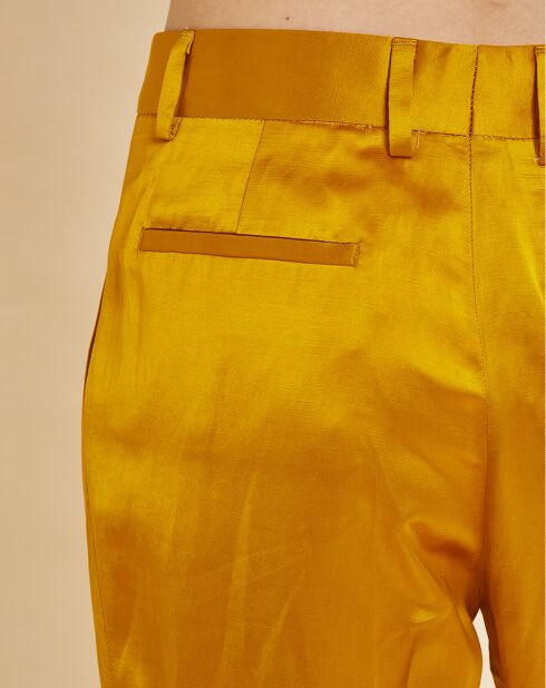 Gele satijnen broek van linnenmix Orson