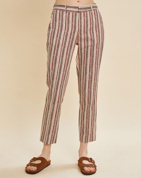 Priscille gestreepte broek met aarde/ecru