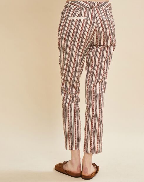 Priscille gestreepte broek met aarde/ecru