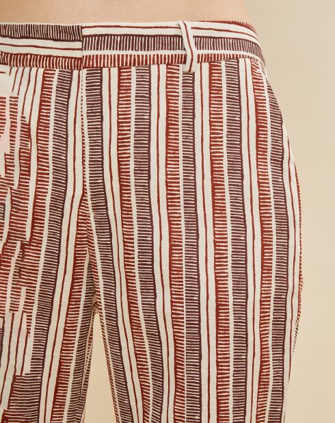 Priscille gestreepte broek met aarde/ecru